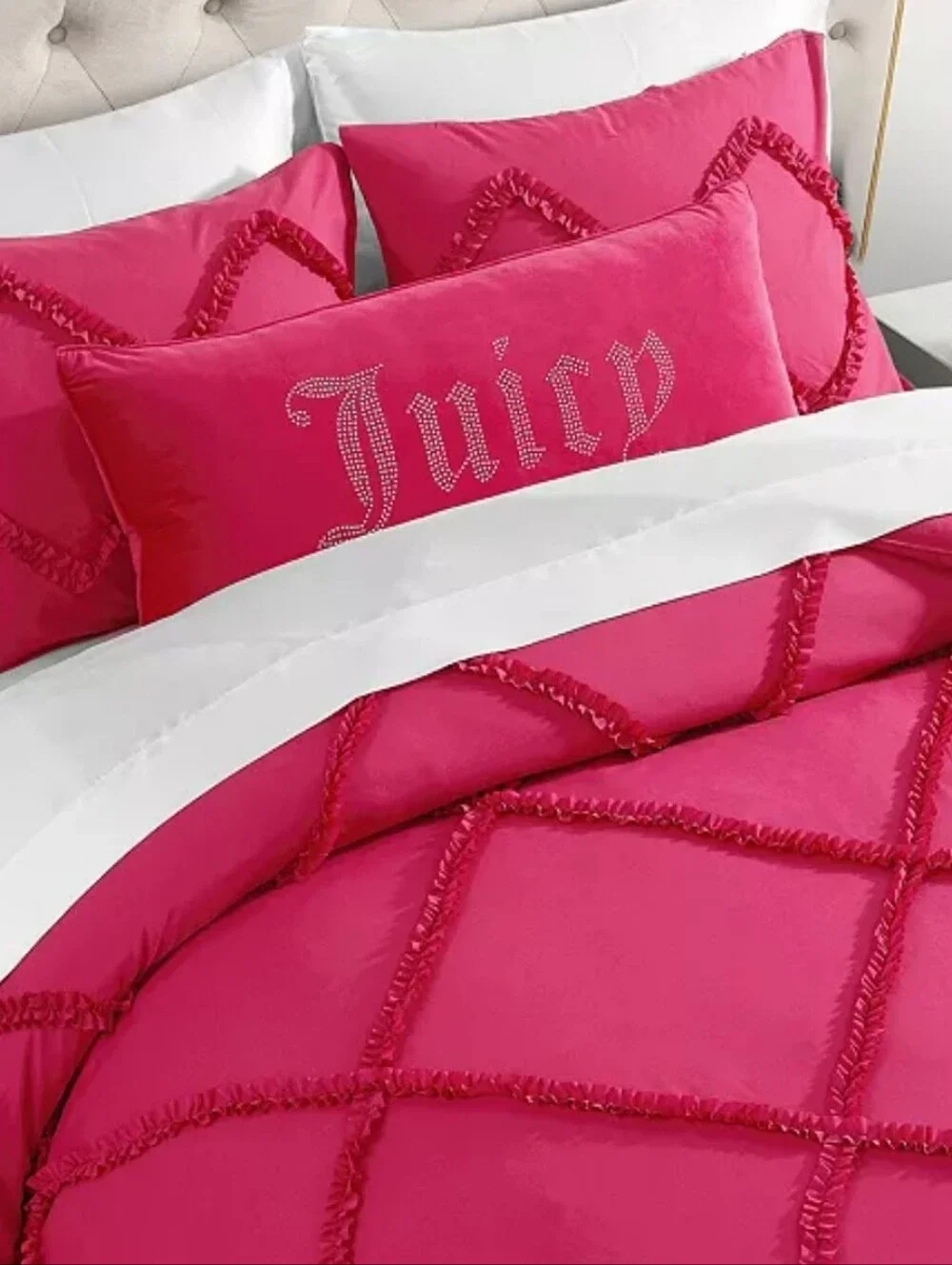 Juicy Couture Home Silver-Tone Rhinestone Decorative Pillow- Hot Pink